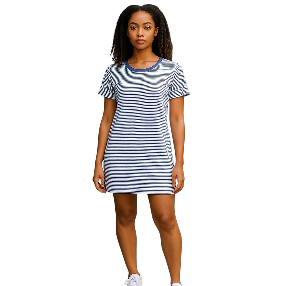 Universal Thread Tee Shirt Dress Women L Blue White Stripe Knee Length